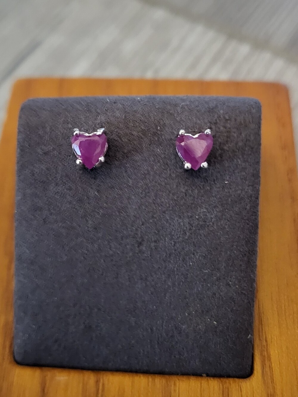 Heart-Shaped Genuine Ruby Stud Earrings - Sterling Silver